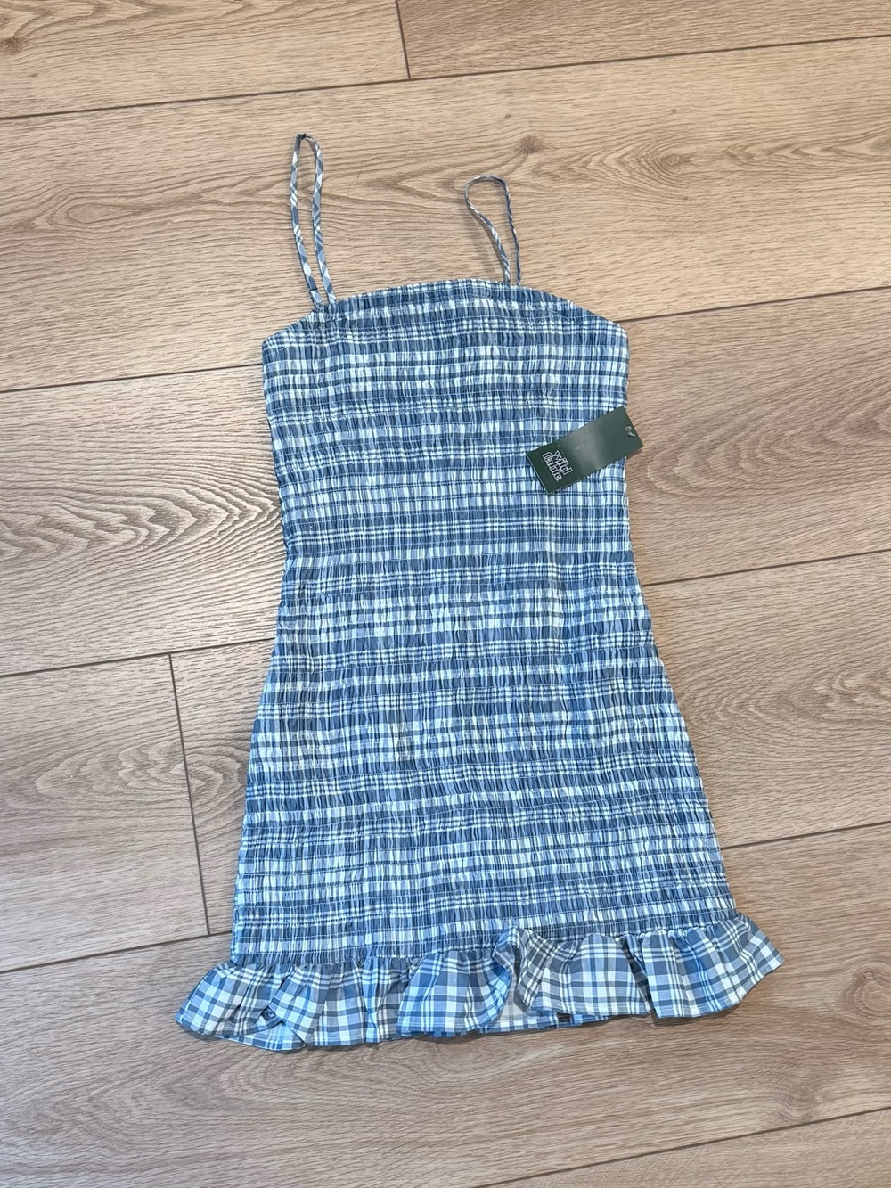wild fable Blue Plaid Smocked Mini Dress with Ruffle Hem